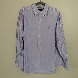 Ralph Lauren Classic Fit Striped Button Down Shirt Blue White Long Sleeve Casual